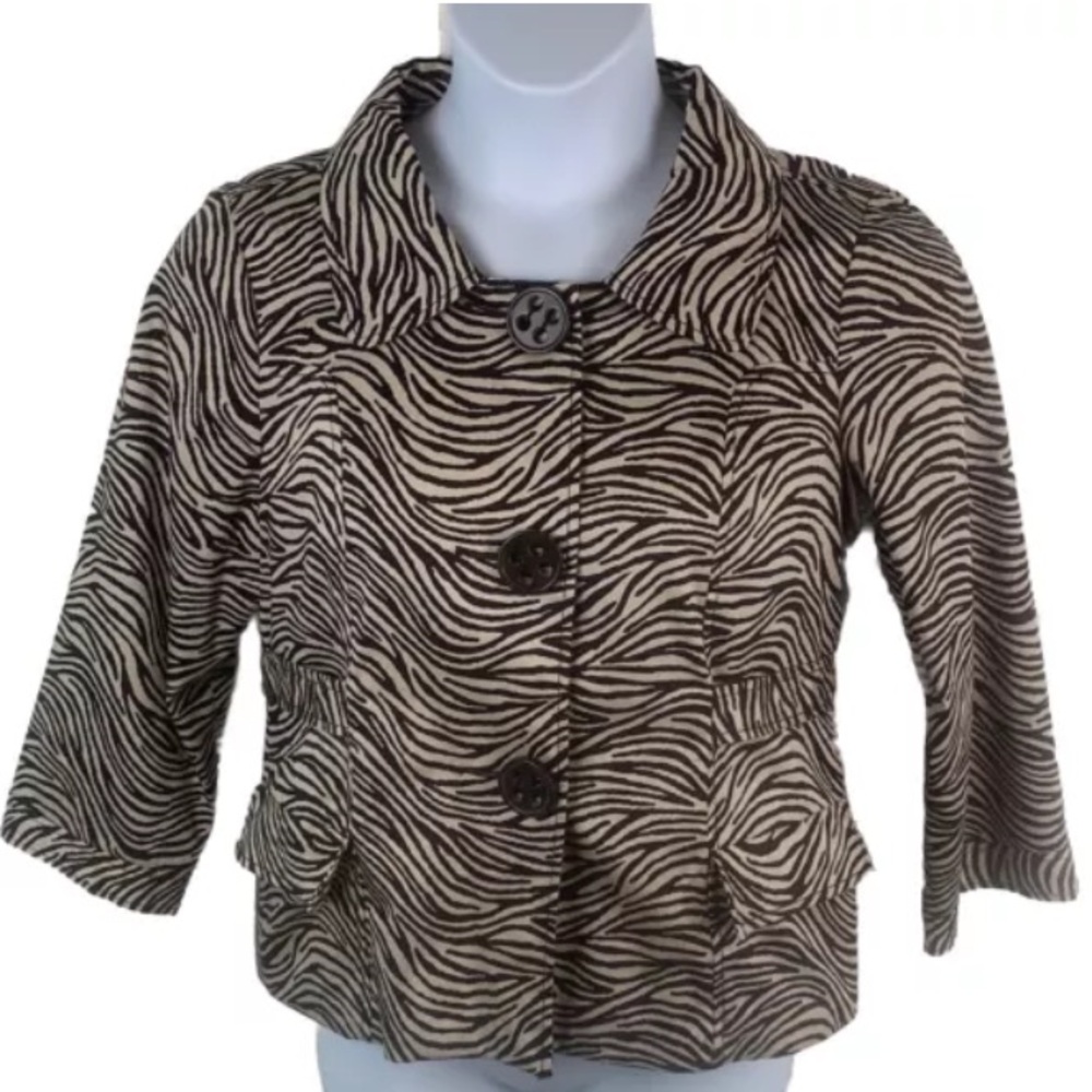 Ecologie Vintage Womens Zebra Print Jacket Lined‎ Belted Large Buttons Size L